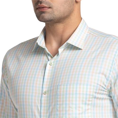 Image of Park Avenue Men's Pure Cotton Checks Pattern Slim Fit Ainsley Collar Full Sleeve Formal Shirt