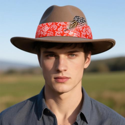 DOCILA Hat Band Decorative Feather Set, Diy Red Paisley Skinny Scarf Cowboy/Fedora Hat Bands, Western Cowgirl Outfits Accessories For Men Women - image 3
