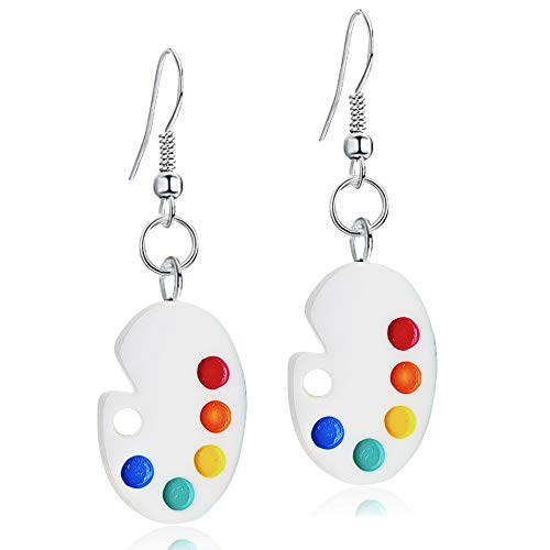 DAMLENG Unique Charm Lightweight Artist Paint Brush Earrings White Acrylic Paint Palette Charm Earrings Colorful Painter Jewelry for Women Girls Artist Gift Art Teacher Gifts (White)
