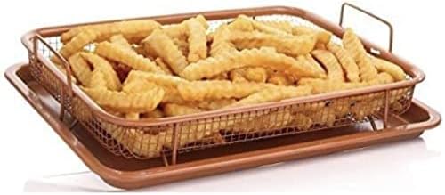 Non Stick Oven Crisper Copper Crisper Tray Non-Stick Oven Baking Tray with Elevated Mesh Crisping Grill Basket 2 Piece Set HTUK®