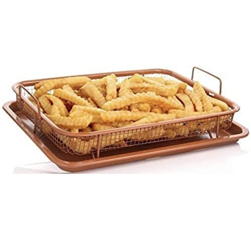 Bandeja antiadherente para horno crujiente de cobre, bandeja antiadherente para hornear con cesta de parrilla crujiente de malla elevada, juego de 2 piezas HTUK® Cover