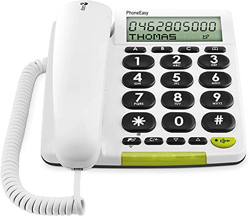 Doro PhoneEasy 312cs Téléphone Filaire à Larges Touches Contrastées, Fonction Mains-Libres et Mémoires Directes Idéal pour Les Seniors (Blanc) [Version Française]