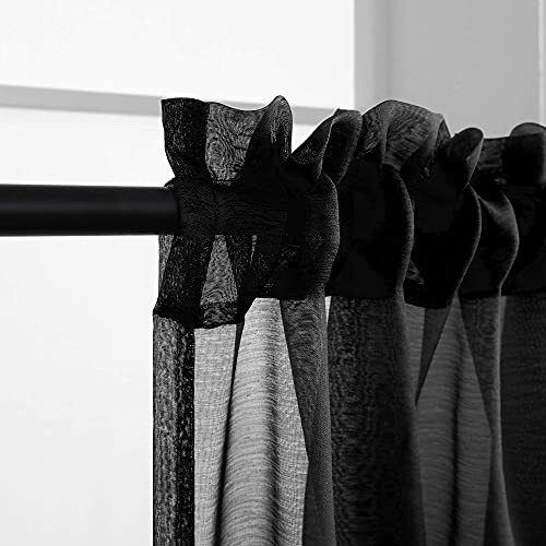Black Sheer Curtains 45 Inch Length For Bathroom Windows 2 Panels Set Half Window Curtains For Kitchen Bedroom #TOP4