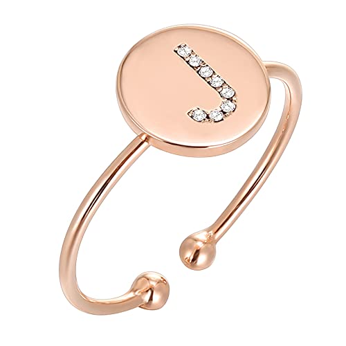 PAVOI 14K Rose Gold Plated Initial Ring Stackable Rings for Women | Fashion Rings - J Ring