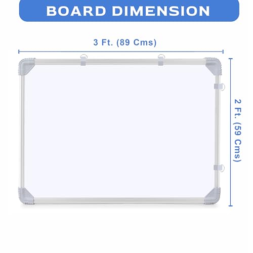 Image of Eduway 2x3 Feet Kunj Non-Magnetic Double-Sided White Board and Chalk Board | Ideal Use for Home, Office, Kids with Sliding Hanging Clips, Robust Aluminum Frame and Smooth Melamine Surface (89x59 Cms)