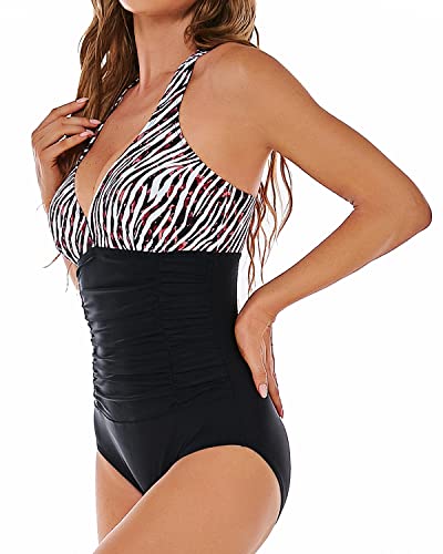 Women's One Piece Swimsuit Ruched Tummy Control Bathing Suit Criss Cross Swimwear V Neck2