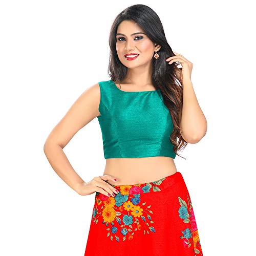 Image of Vamas Women's Silk Solid Sleeveless Readymade Saree Blouse (VFJ-45)