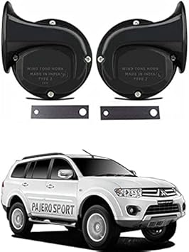AYW Universal Windtone Jalwa Horn (2 and 4 wheelers), Black color, Heavy plastic body, Set of 2, 12V voltage For Pajero Universal For All Models