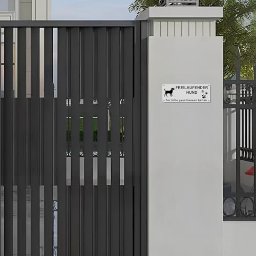 Vorsicht Freilaufender Hund Schild, Achtung Hund Schild, Reflektierendes Aluminium, Warnschild Hunds Aluminium mit 4 Vorgebohrten Löchern, Schilds Warnung vor Dem Hunds für den Innen/Außen, 25x9cm