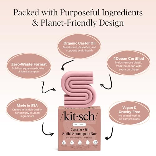 Kitsch Castor Oil Shampoo Bar Soap - Hydrating & Moisturizing Hair Care - Organic Castor Oil Solid Shampoo for Hair Growth & Scalp Nourishment - Silicone & Paraben-Free, Vegan - 3.2oz