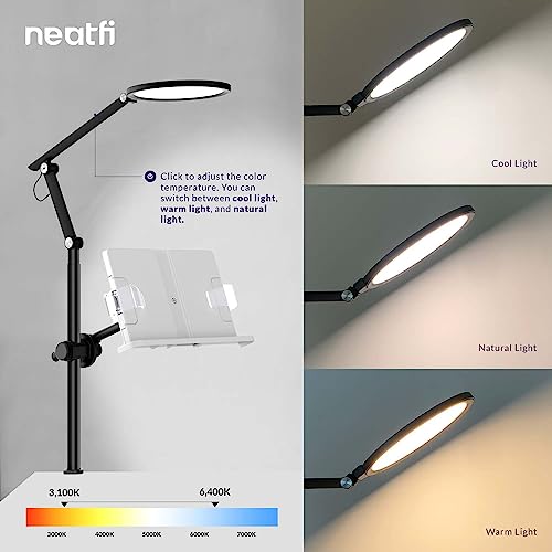 Neatfi (New Model) Multi-Functional Led Desk Lamp, 3 Light Modes, 5 Brightness Levels, 3100-6400K Color Temperature, 4 Adjustable Pivot Joints, Usb/Plug Powered (With Book/Tablet Holder And Clamp) #TOP1