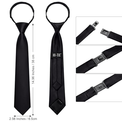 Image of Hi-Tie Pretied Boys Ties Solid Color Kids Adjustable Necktie Lapel Pin Clip Set Age 8-12 Wedding School Graduation