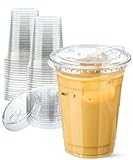 Aestleaf 16 oz Clear Plastic Cups with Lids, 25 Sets Disposable Plastic Iced Coffee Cups with Strawless Sip-Lids, To Go Coffee Cup for Smoothie, Milkshake, Cold Drinks