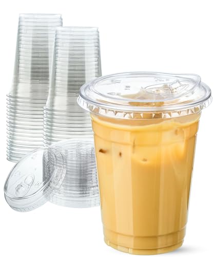Aestleaf 16 oz Clear Plastic Cups with Lids, 25 Sets