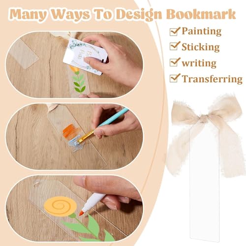 Marque-pages vierges en acrylique transparent avec ruban pour DIY | 100 pièces - 7