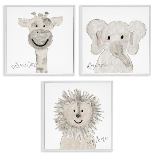 Cute Cartoon Animals Nursery Quote, 12 x 12 Inch Framed Giclée Print Set