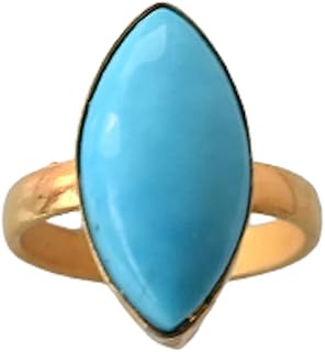Veracity Jewelry Blue Turquoise Rings For Women - December Birthstone 18K Gold Plated Rings For Women - Simulated Blue Turquoise Statement Handmade Jewelry Rings - Blue Turquoise Gemstone Gold Filled Fashion Chunky Rings - VR-314