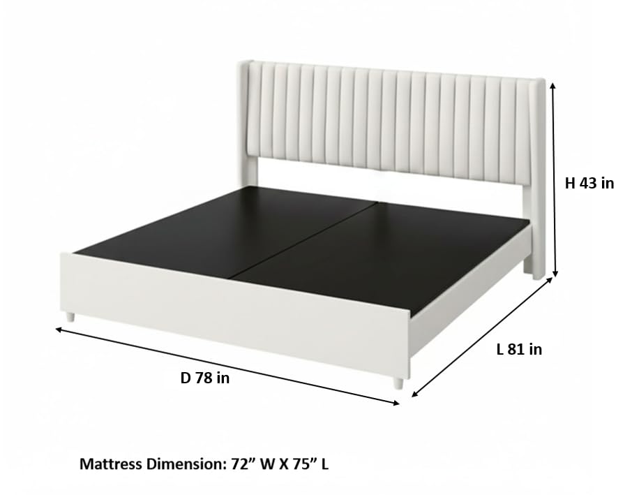Image of APRODZ King Size Bed | Upholstered Bed Frame with Channel Tufted Headboard | Bed King Size Wooden Legs | Double Bed King Size Without Storage | Bedroom Furniture | Beige Fabric & Black Wooden Legs