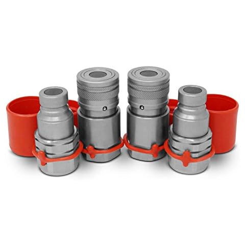 Summit Hydraulics 1/2" Skid Steer Flat Face Hydraulic Quick Connect Couplers/Couplings Set w/Dust Caps, 2 Sets Cover