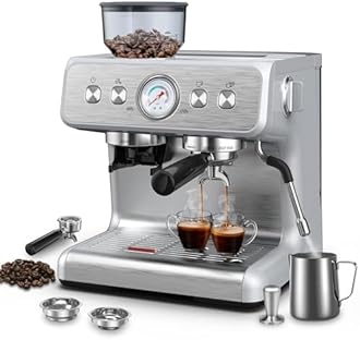 Electactic Professional Espresso Coffee Machine with Built-in Grinder, 15 Bar with Milk Froth, Stainless Steel with Removable Water Tank