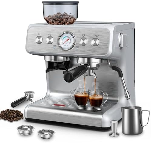 Espresso Coffee Machine with Built-in Grinder, 15 Bar Professional, Silver, 2.8L Capacity