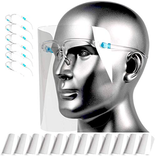 HONYAO Transparente Gesichtsschutz Visier für Frauen und Männer können gereinigt, ausgetauscht und wiederverwendet Werden (6 Brillengestelle +12 Visier)