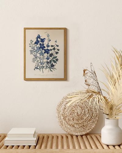 Image of ARPEOTCY Vintage Framed Botanical Wall Art, Bedroom Bathroom Blue Flowers Pictures Art Decor, Canvas Print Retro Paintings, Home Rustic Farmhouse Neutral Decor, 8x10 Inch