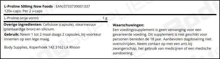 Miniatura 2 de NOW L-Prolina 500 mg, 120 cápsulas vegetales