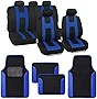 BDK Forza Series Blue Seat Covers Full Set Combo with Car Floor Mats – Front and Rear Bench Seat Cover & Floor Mat Protector Set, Interior Covers for Auto Truck Van SUV