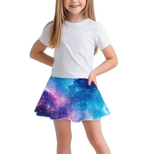 Renewold Girls' Skirts Girls' Skorts with Pockets Elastic Waist 2 in 1 Sports Shorts for Sports Dancing Tennis Running Galaxy Starry Sky Fashion Comfy Summer Fall Spring Winter Clothing 11-12 Years