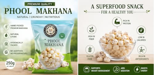 Image of BM ORGANIC FOOD PRODUCTS Phool Makhana 250g | Premium Hand-Picked Fox Nuts | Natural Lotus Seeds | Healthy Roasted Snack | High Fiber & Protein Rich | Gluten Free Makhana