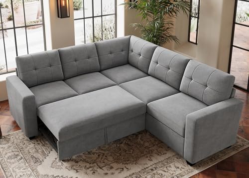 HONBAY 83.4 Inch U-Shaped Sectional Sleeper Sofa with Pull-Out Be...
