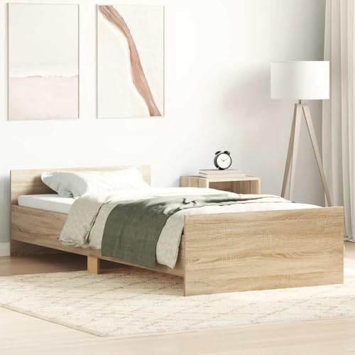 vidaXL Bettgestell, Bettrahmen mit Lattenrost, Bett Gästebett mit Kopfteil Fußteil, Einzelbett Schlafzimmerbett Schlafzimmermöbel, Sonoma-Eiche...