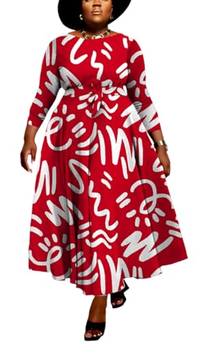 Image of BFFBABY Women's Wrap V Neck Plus Size Maxi Dresses 3 /4 Sleeves Chain Floral Printed Swing Dress with Belt