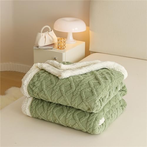 Chickwin Couleur Unie Couverture Sherpa Polaire, Jacquard Couvertures Epaisse Hiver Couverture Moelleuse Chaude Couvertures Microfibre Super Doux pour Canapé ou Lit (70x100cm,Vert)