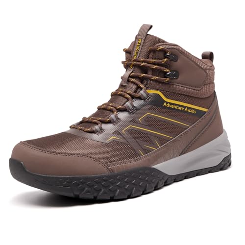 ARTOPEAK Men's Hiking & Trekking Shoes - Waterproof Hiking Boots for Men, Supportive Mountaineering Boots, Lightweight Camping Shoes for Outdoor Brown/Tan/Orange Size 7