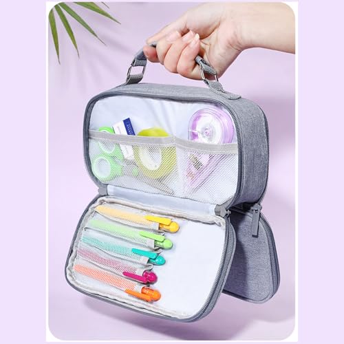 Image of Pencil Case Canvas Pen Pouch Large Capacity Organizer Multi-functional Pencil Bag with Zipper Compartments (Pink)