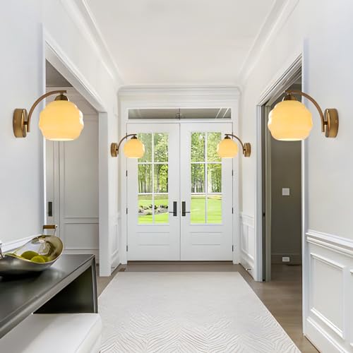 Image of Mid Century Modern Gold Wall Sconce Glass Sconces Wall Lighting Bathroom Vanity Light Fixtures Globe Wall Lamp Bedroom Wall Lights for Living Room Bedroom Hallway Foyer