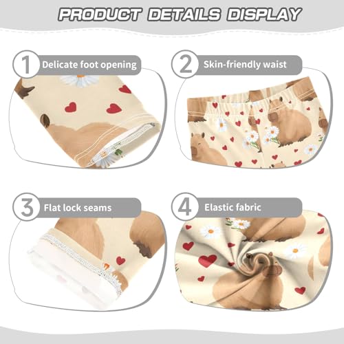 Capybara Love Daisy Flower Girls Leggings Athletic Pants Tights Stretch Bottom3