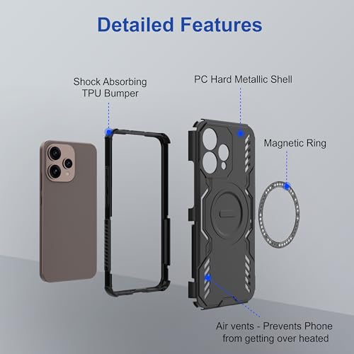 Image of Zapcase Back Case Cover for Oppo Reno 15 5G | Magnetic Case with Built-in Metal Ring | Supports MagSafe Charger, Wallet & Car Mount | Shockproof Hybrid PC + TPU | Black
