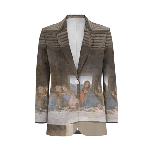 Oil Painting Printed Women's Long Sleeve Blazer with Pockets Single Button Jacket for Painting Exhibition, Party4