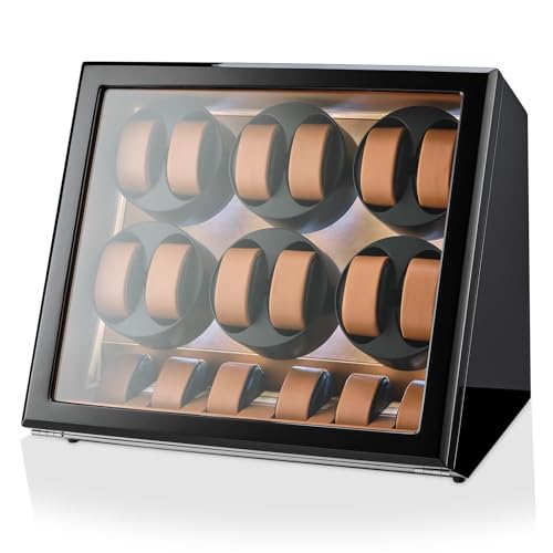 TIMECUBE 12 Watch Winder with 6 Storage Slots Watch Pad (Black+Brown)