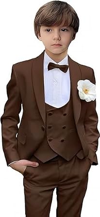 SAROULU 3 Piece Boys Tuxedo Suit, Slim Fit Kids Tuxedo Wedding Outfit Suits for Boys Blazer Vest Pants