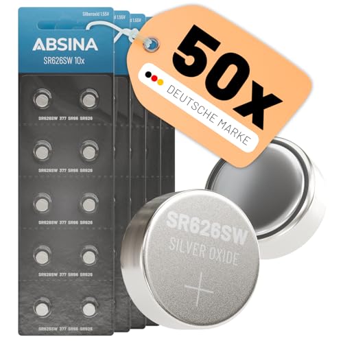 ABSINA 50er Pack SR626SW Uhrenbatterie 1,55V Silberoxid - 377 SR66 626 AG4 – Ansicht 1
