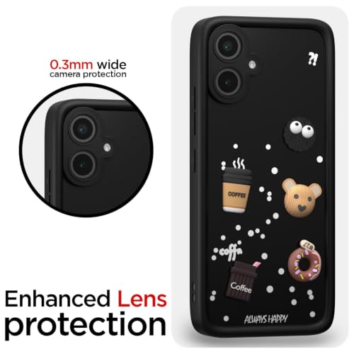 Image of Bintage Cute Fun Taddy Cartoon 3D Ball Bear Milk Donut Coffee Cup Silicon Case Full Body & Camera Protection Back Cover Compatible for Samsung Galaxy M06 5G - Black