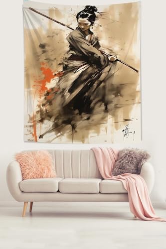 Savaşçı Japon Kız Leke Tutmaz Kumaş Duvar Örtüsü Duvar Halısı Tapestry, 70 x 100