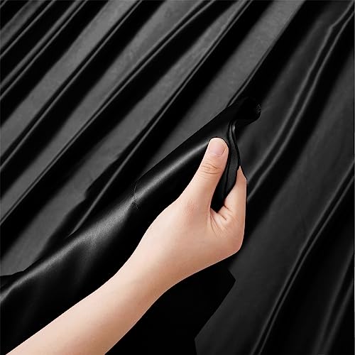 Image of Ersmak Satin Flat Sheet Only, Single Flat Sheet Queen, Luxury & Ultra Soft Silky Bedding Top Sheet for Queen Mattress - Black