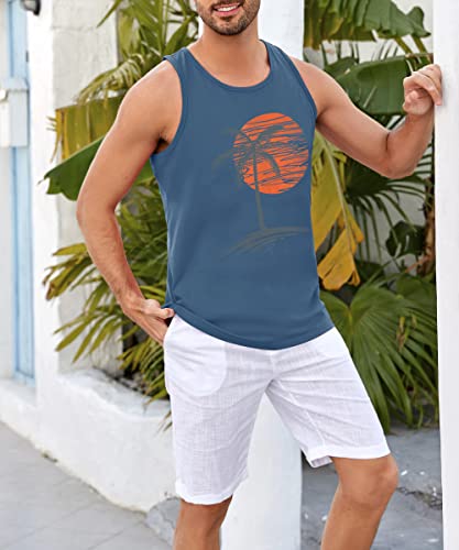 Image of Runcati Mens Workout Tank Tops Gym Sleeveless Shirts Palm Tree Vintage Style T-Shirt