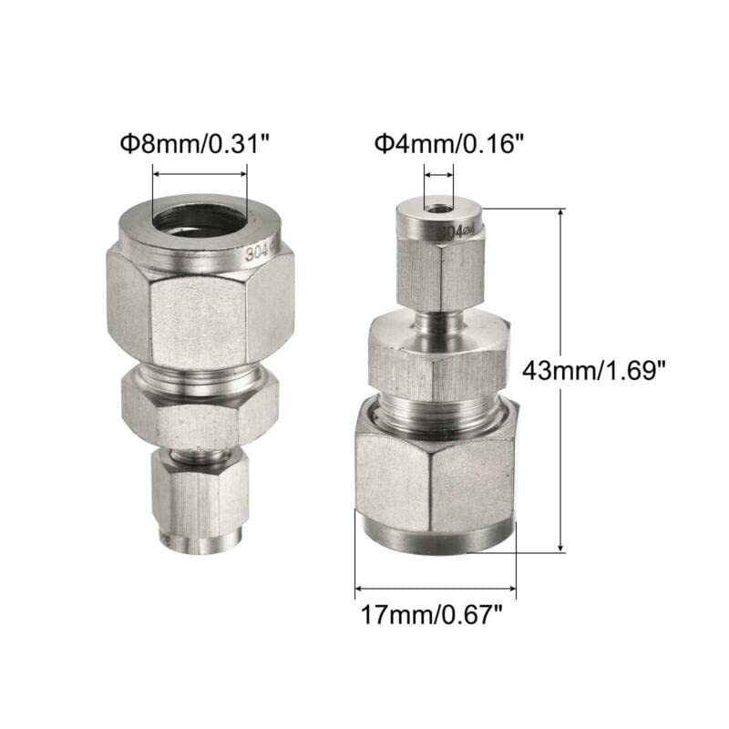 Tool parts Compression Tube Fitting 4mm x 8mm OD Tube Double Ferrule Coupling Connector