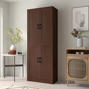 Brown Kitchen Pantry Cabinet, 71″ Tall Kitchen Storage Cabinet with Doors, Freestanding Wooden Storage Cabinet for Kitchen, Dining Room, Hallway